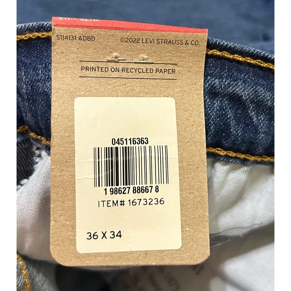 Levi's 511 Slim Jeans Mens 36x34 Blue Stretch Denim NEW Classic Casual Workwear
